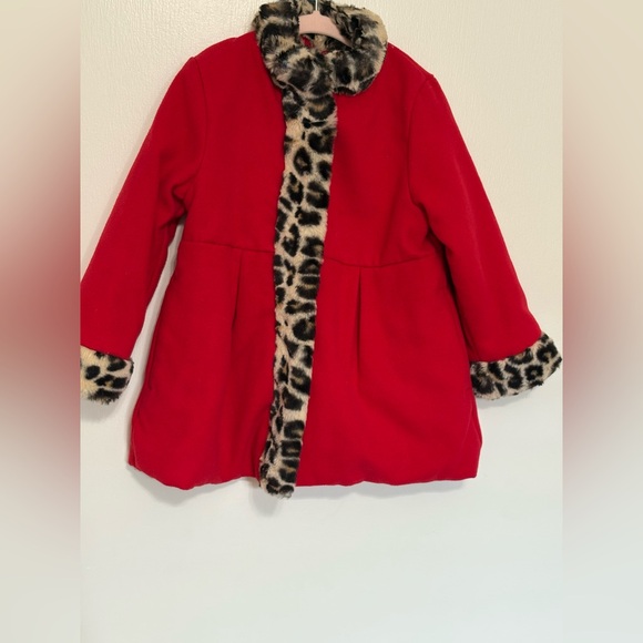 London Fog Red Kids Coat with Leopard Accents - Picture 1 of 11